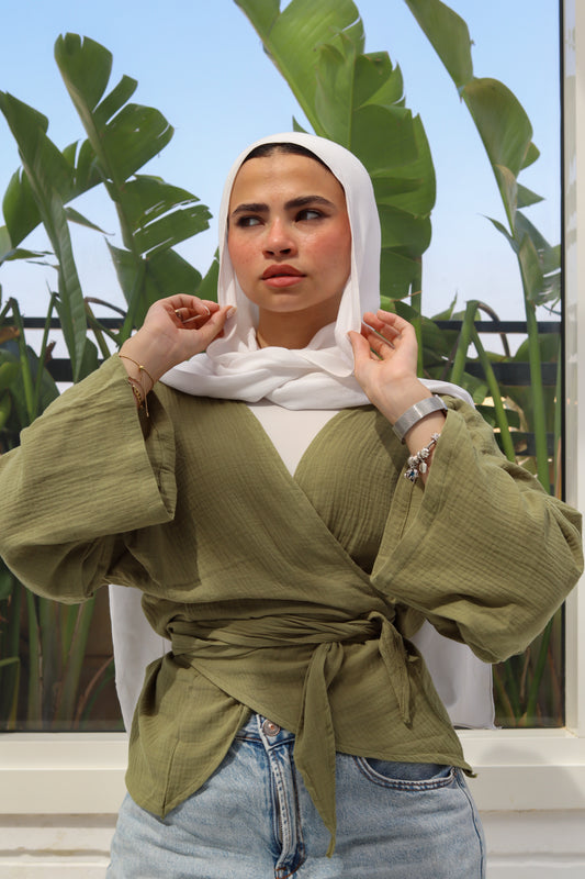 Olive Green Wrap Top